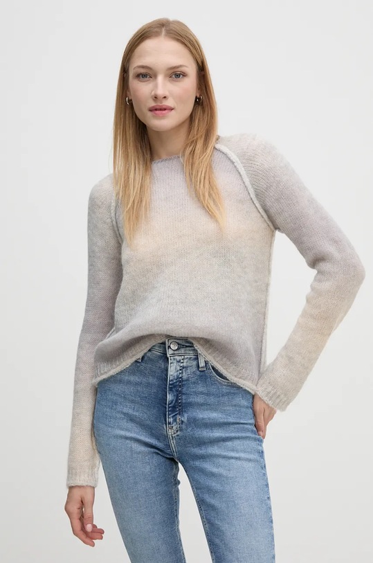 Sisley sweter z domieszką wełny szary 115AL4014