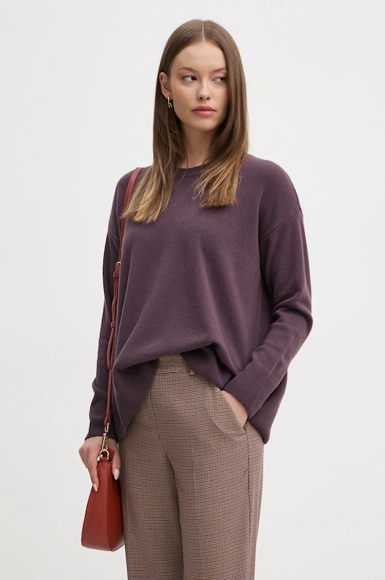 Sisley sweter wełniany okrągły fioletowy 1044M103K