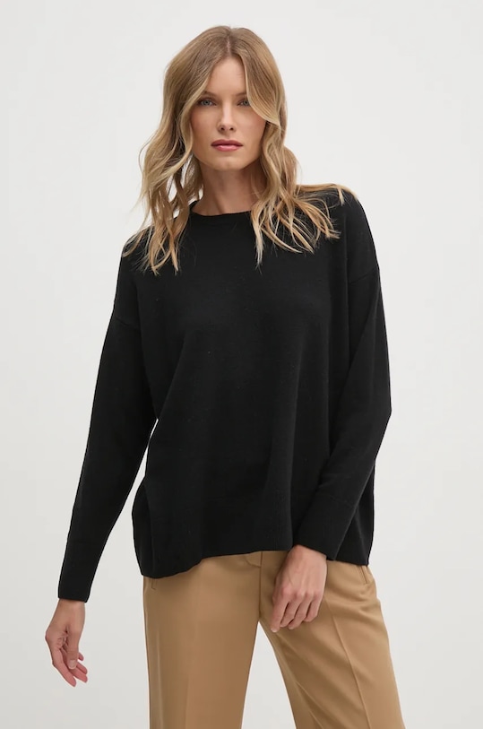 Vlněný svetr Sisley kulatý černá 1044M103K