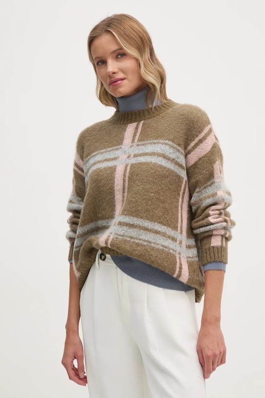 Sisley sweter z domieszką moheru okrągły zielony 1042L101Y