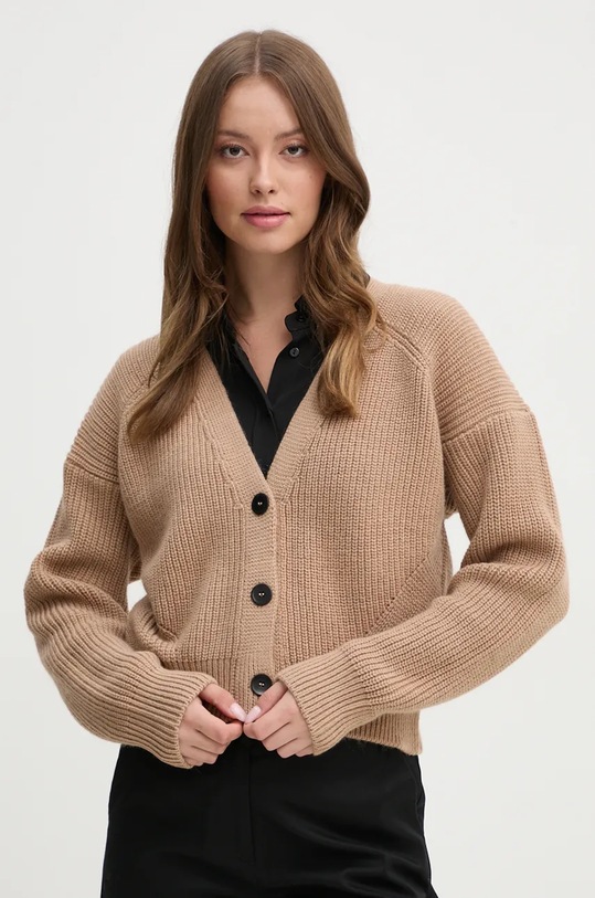 Sisley kardigan wełniany wełna beżowy 148YM6025