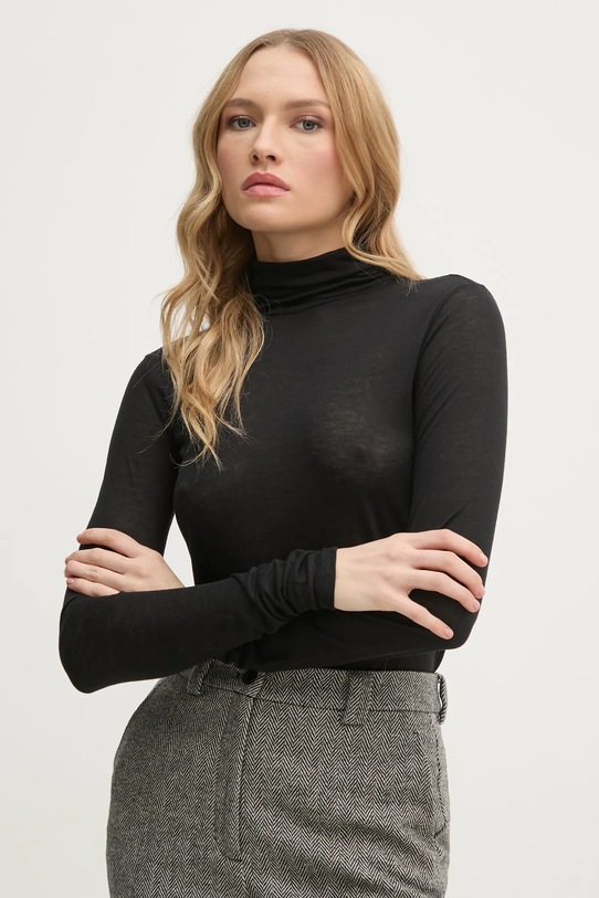 Majica dugih rukava s dodatkom vune Sisley crna 3N1WL2100