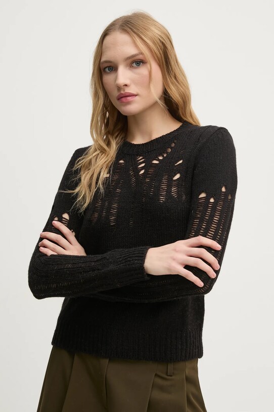 Sisley pulover din amestec de lână grosime medie negru 15ZTM105H