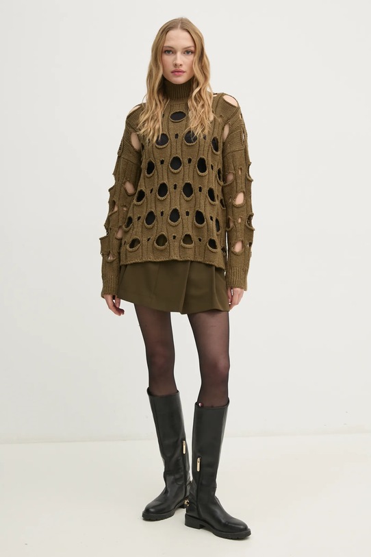 Svetr z vlněné směsi Sisley 15ZTM105G zelená AW24