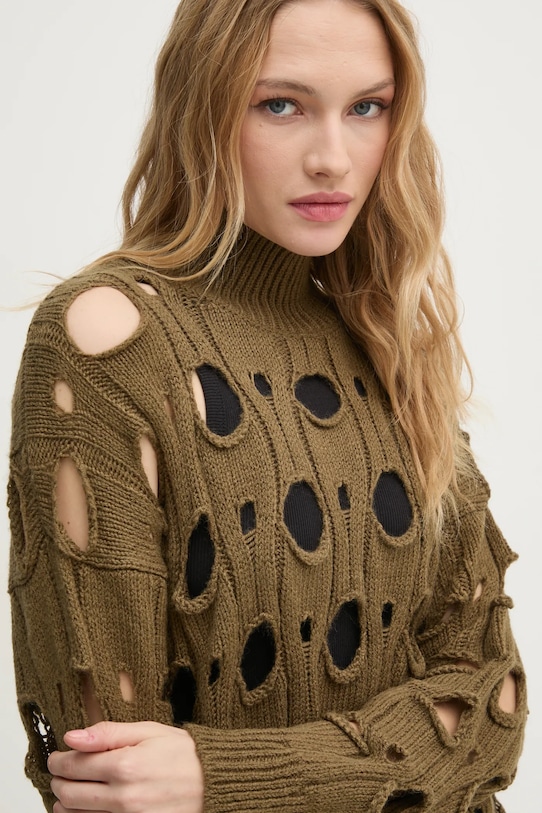 Svetr z vlněné směsi Sisley zelená 15ZTM105G