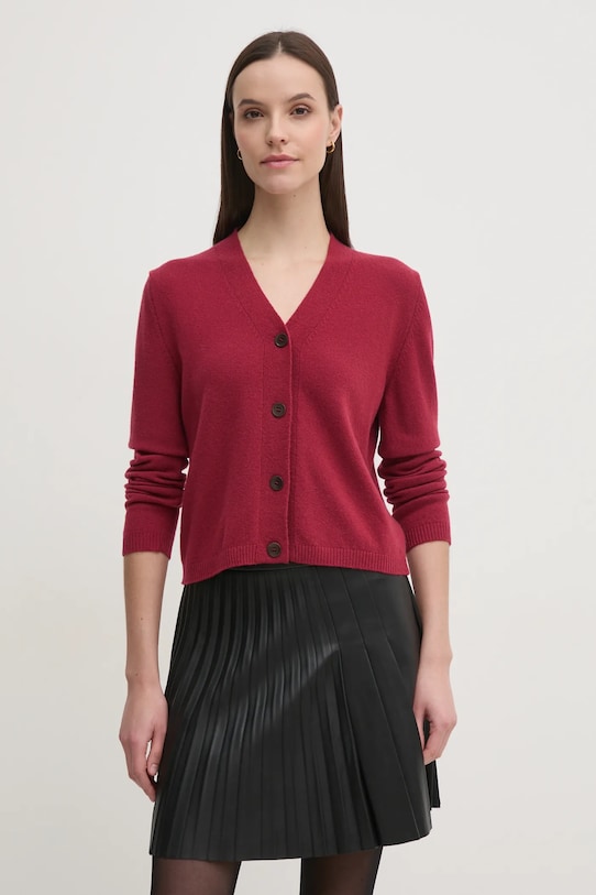 Sisley gyapjú kardigán sima burgundia 1044M602A