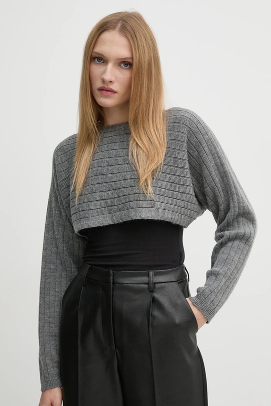 Sisley pulover de lana subtiri gri 128YM105K