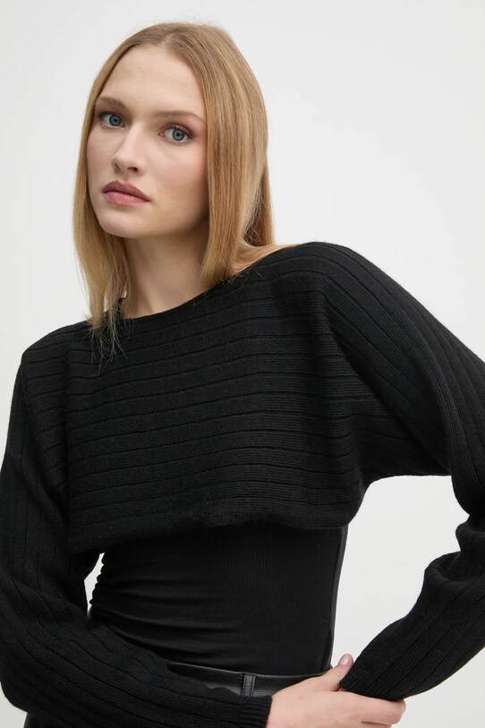 Шерстяной свитер Sisley тонкий чёрный 128YM105K