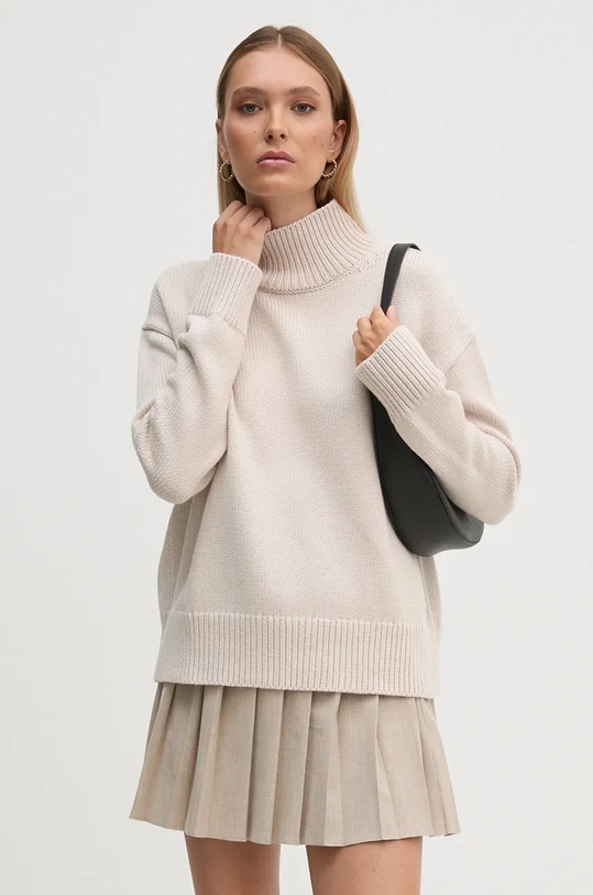 Svetr z vlněné směsi Calvin Klein polorolák šedá K20K207437