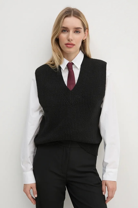 Vesta s příměsí vlny Calvin Klein V výstřih černá K20K207983