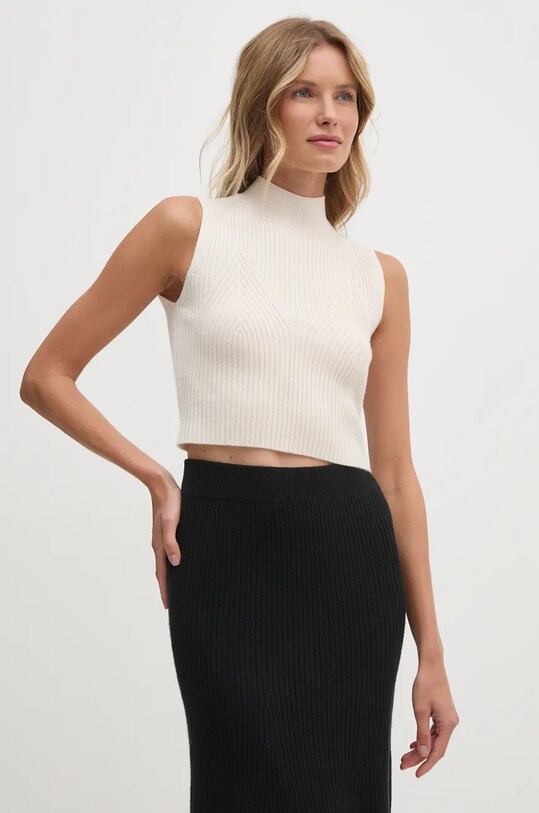 Calvin Klein kamizelka wełniana okrągły beżowy K20K207985