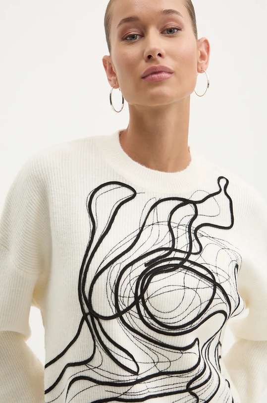 Desigual sweter z domieszką wełny MONTPELLIER beżowy 24WWJF55