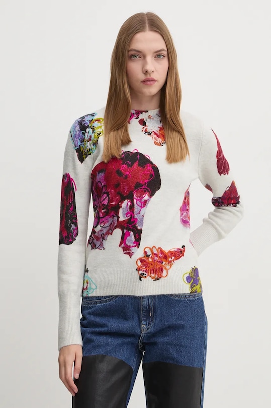 Desigual sweter MAXFLOWER SCRIBBL pozostałe szary 24WWJF53