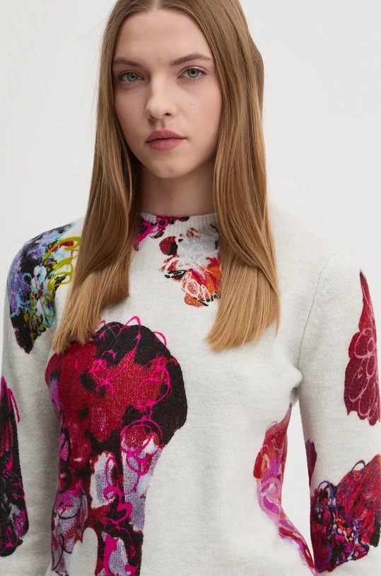 Desigual sweter MAXFLOWER SCRIBBL szary 24WWJF53