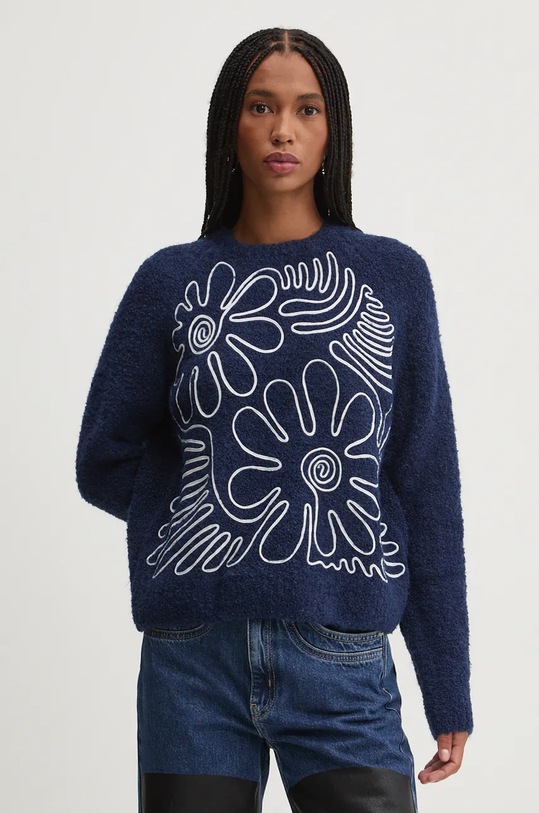Pulover s primesjo volne Desigual CAMBRIDGE Našitek mornarsko modra 24WWJF68