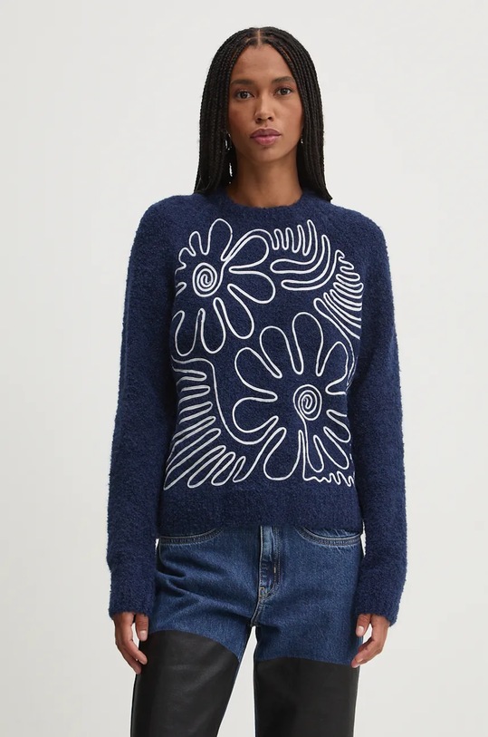 Pulover s primesjo volne Desigual CAMBRIDGE mornarsko modra 24WWJF68