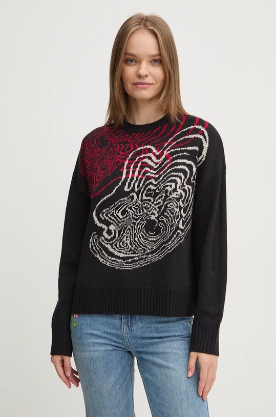 Desigual sweter z domieszką wełny TOULOUSE czarny 24WWJF54