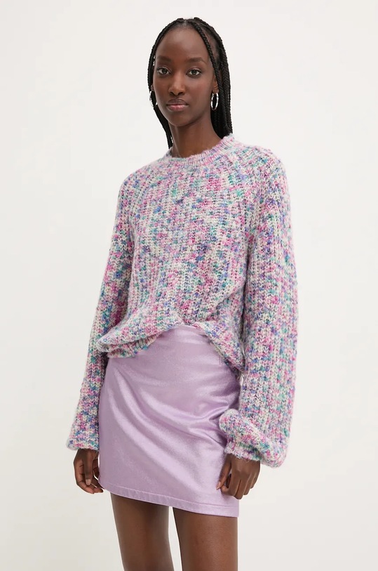 Desigual sweter z domieszką wełny BIRMINGHAM półgolf różowy 24WWJF72