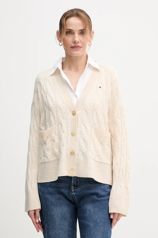 Шерстяной кардиган Tommy Hilfiger бежевый WW0WW43089