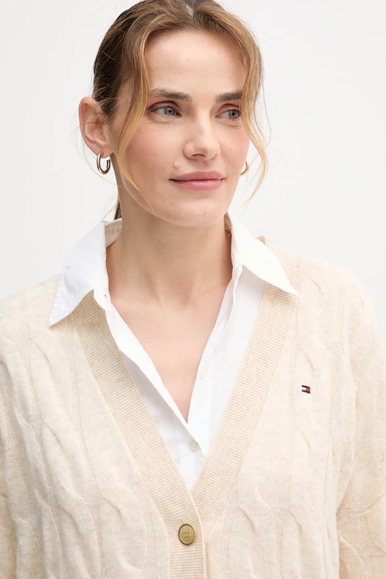 Вовняний кардиган Tommy Hilfiger бежевий WW0WW43089
