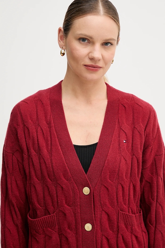 Tommy Hilfiger kardigan wełniany bordowy WW0WW43089