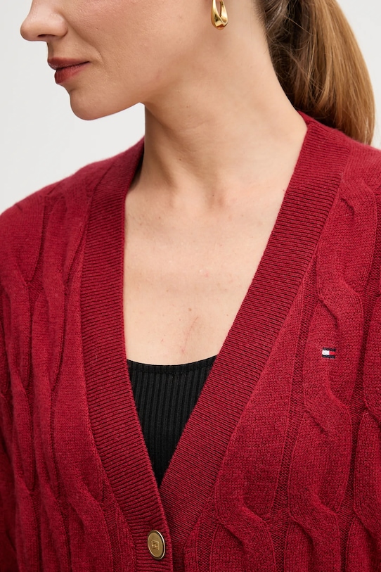 Tommy Hilfiger kardigan wełniany WW0WW43089 bordowy