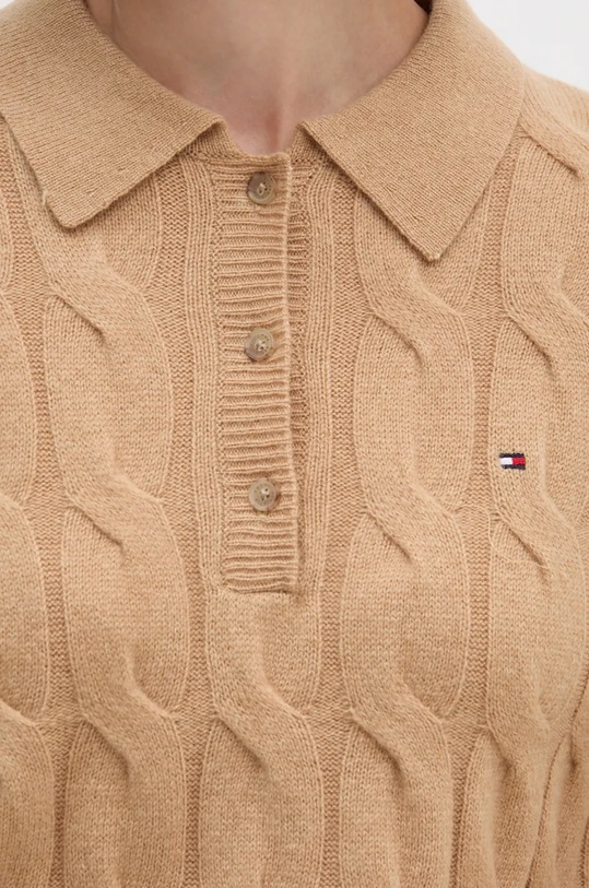 Μάλλινο πουλόβερ Tommy Hilfiger WW0WW43090 μπεζ