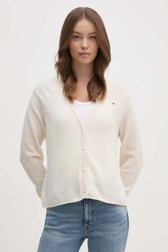 Tommy Hilfiger cardigan din lana uni bej WW0WW43092