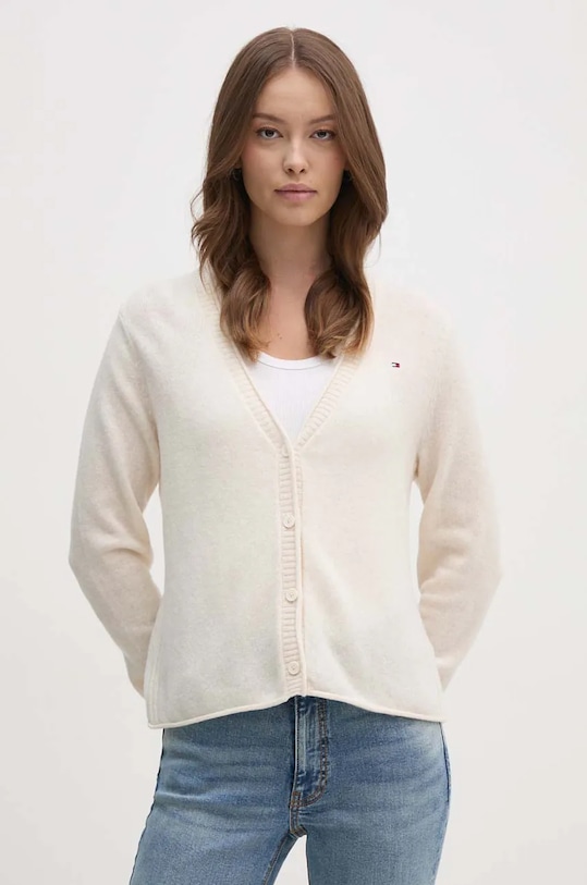Вовняний кардиган Tommy Hilfiger вовна бежевий WW0WW43092