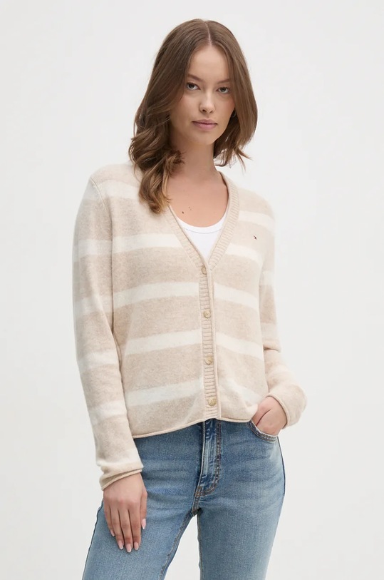 Tommy Hilfiger kardigan wełniany wełna beżowy WW0WW43092
