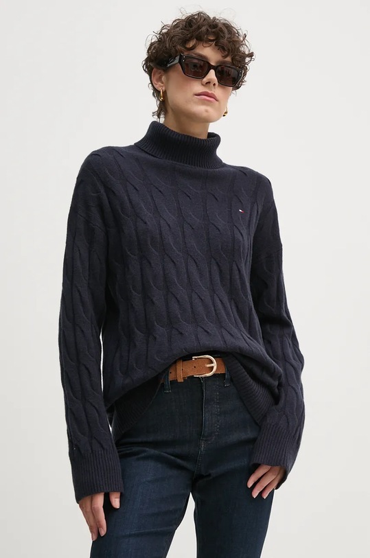 Πουλόβερ Tommy Hilfiger μαλλί σκούρο μπλε WW0WW43102