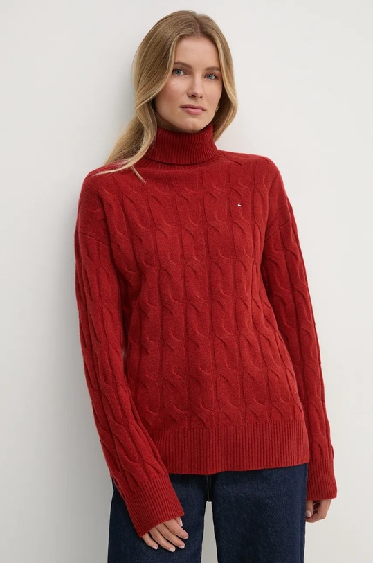 Svetr Tommy Hilfiger rolák burgundské WW0WW43102