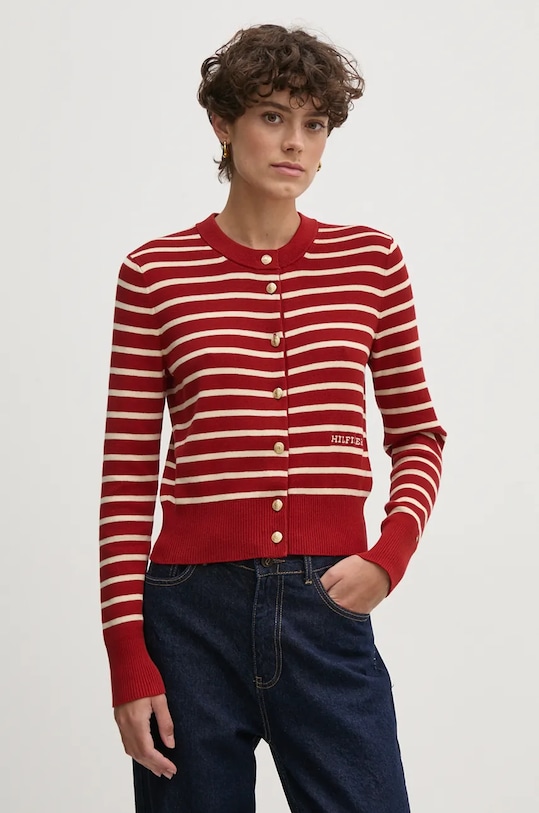 Tommy Hilfiger kardigan bawełniany wzorzyste czerwony WW0WW43148