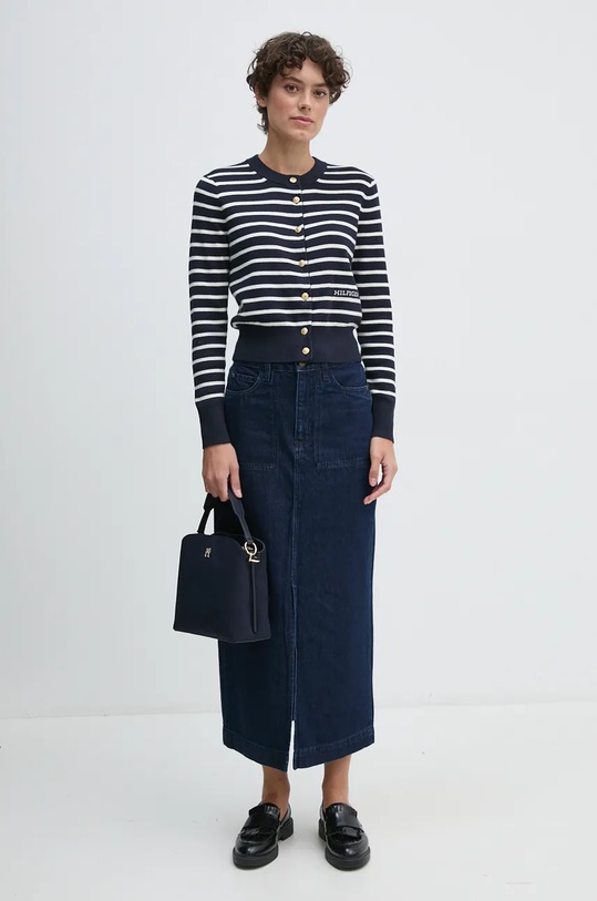 Tommy Hilfiger cardigan din bumbac WW0WW43148 bleumarin AW24