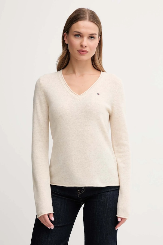 Шерстяной свитер Tommy Hilfiger тонкий бежевый WW0WW43505
