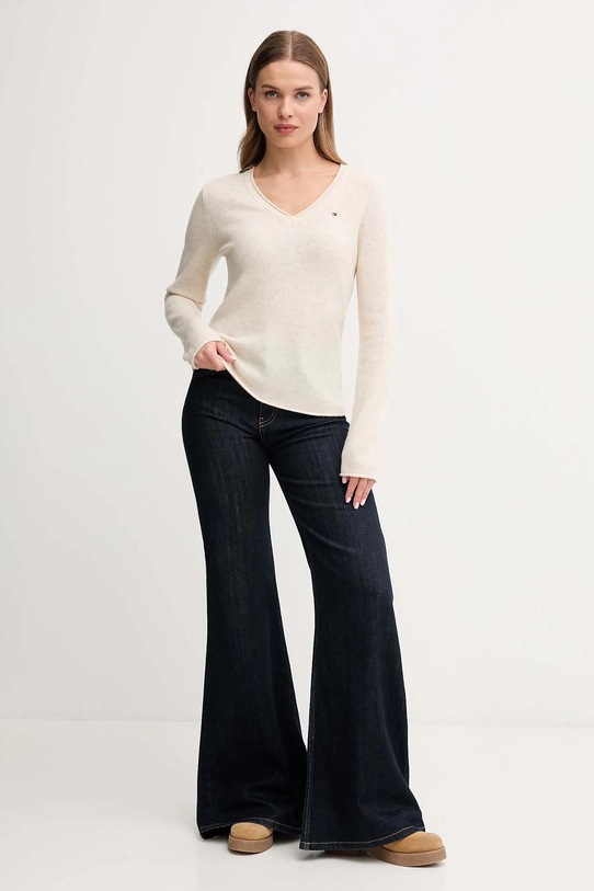 Tommy Hilfiger sweter wełniany WW0WW43505 beżowy AW25