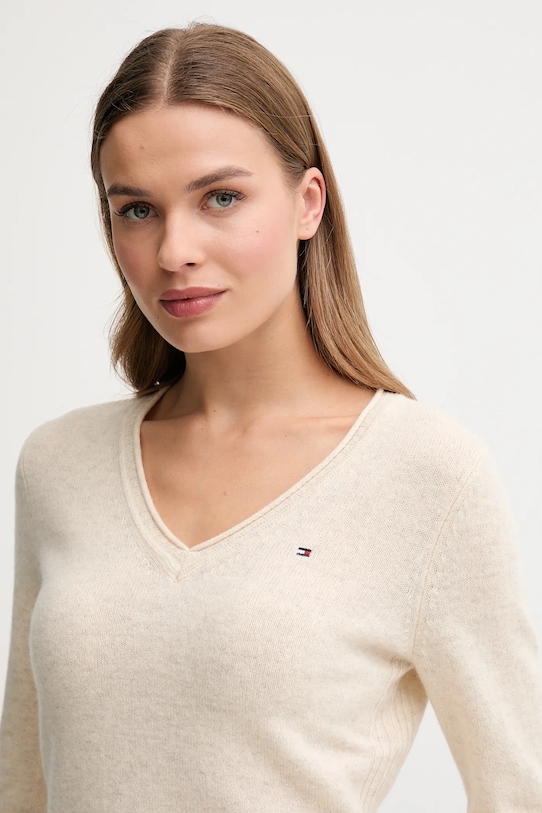 Шерстяной свитер Tommy Hilfiger бежевый WW0WW43505