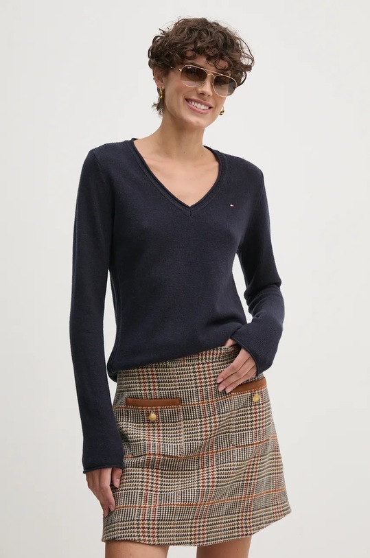 Μάλλινο πουλόβερ Tommy Hilfiger μαλλί σκούρο μπλε WW0WW43505