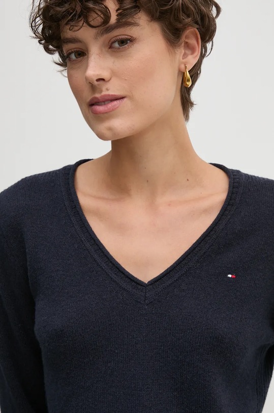 Μάλλινο πουλόβερ Tommy Hilfiger σκούρο μπλε WW0WW43505