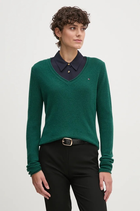 Вовняний светр Tommy Hilfiger тонкий зелений WW0WW43505