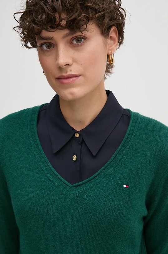 Вовняний светр Tommy Hilfiger зелений WW0WW43505