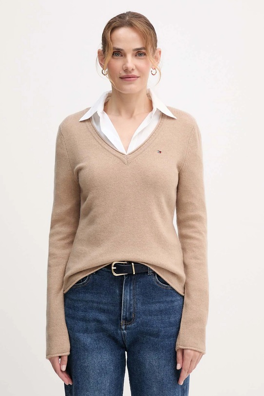 Вовняний светр Tommy Hilfiger бежевий WW0WW43505