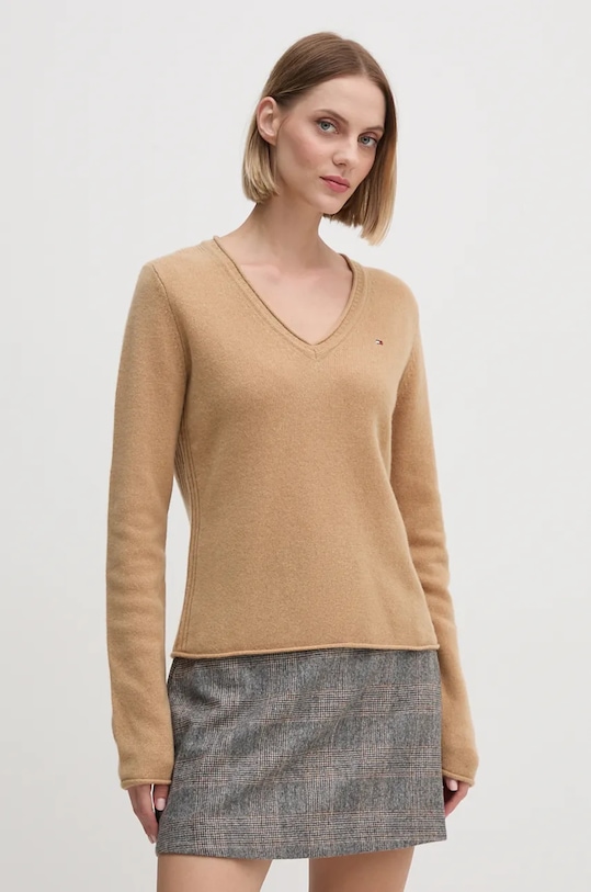 Tommy Hilfiger pulover de lana subtiri bej WW0WW43505