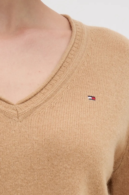 Μάλλινο πουλόβερ Tommy Hilfiger WW0WW43505 μπεζ