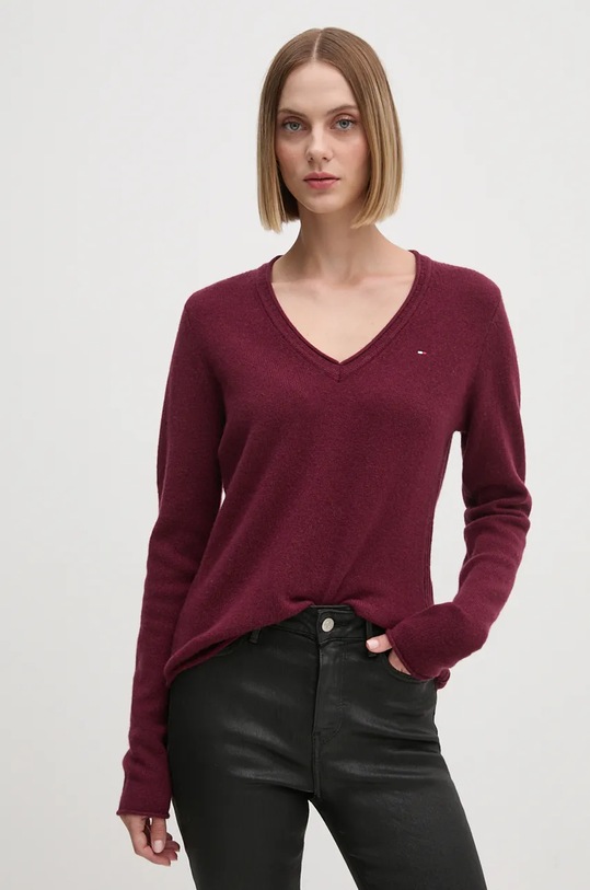 Tommy Hilfiger pulover de lana subtiri burgundia WW0WW43505