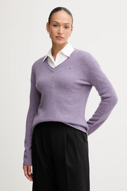Μάλλινο πουλόβερ Tommy Hilfiger μωβ WW0WW43505