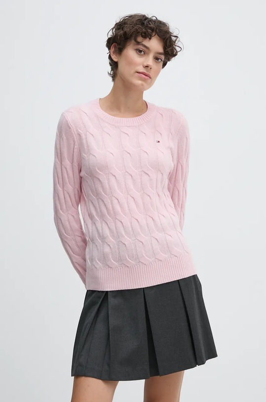 Πουλόβερ Tommy Hilfiger μαλλί ροζ WW0WW43586