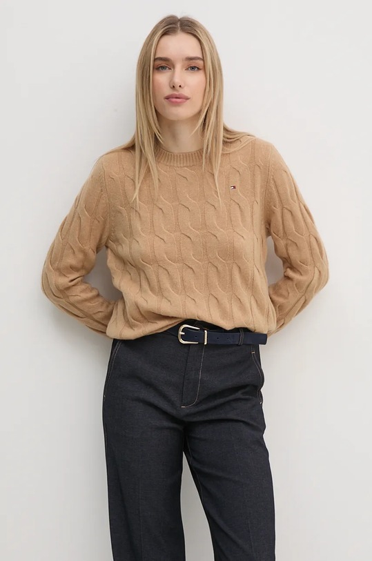 Πουλόβερ Tommy Hilfiger μαλλί μπεζ WW0WW43586