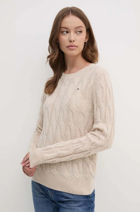 Пуловер Tommy Hilfiger вълна бежов WW0WW43586