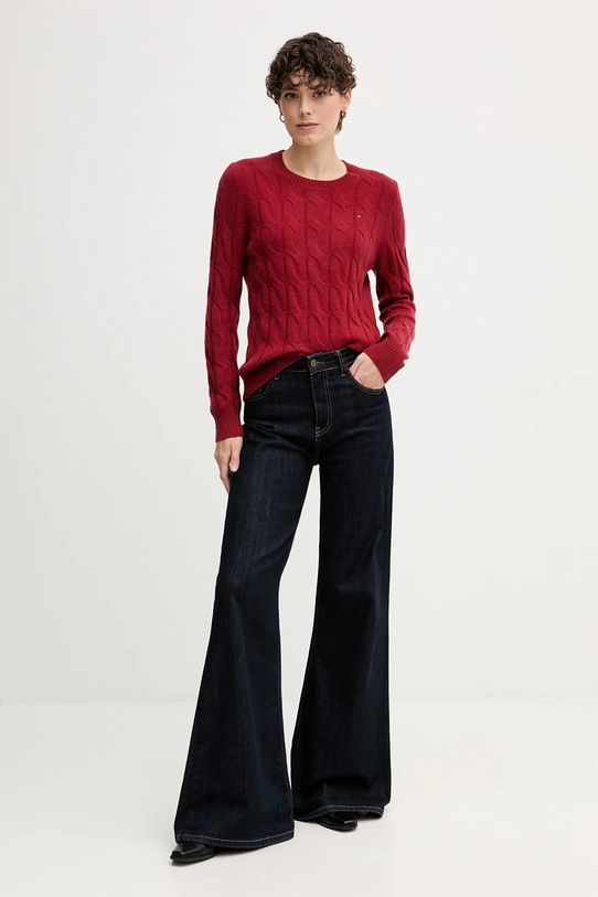Tommy Hilfiger sweter wełniany WW0WW43586 bordowy AW25